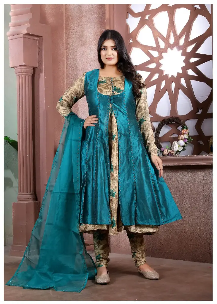 Teal Jacket Anarkali Set