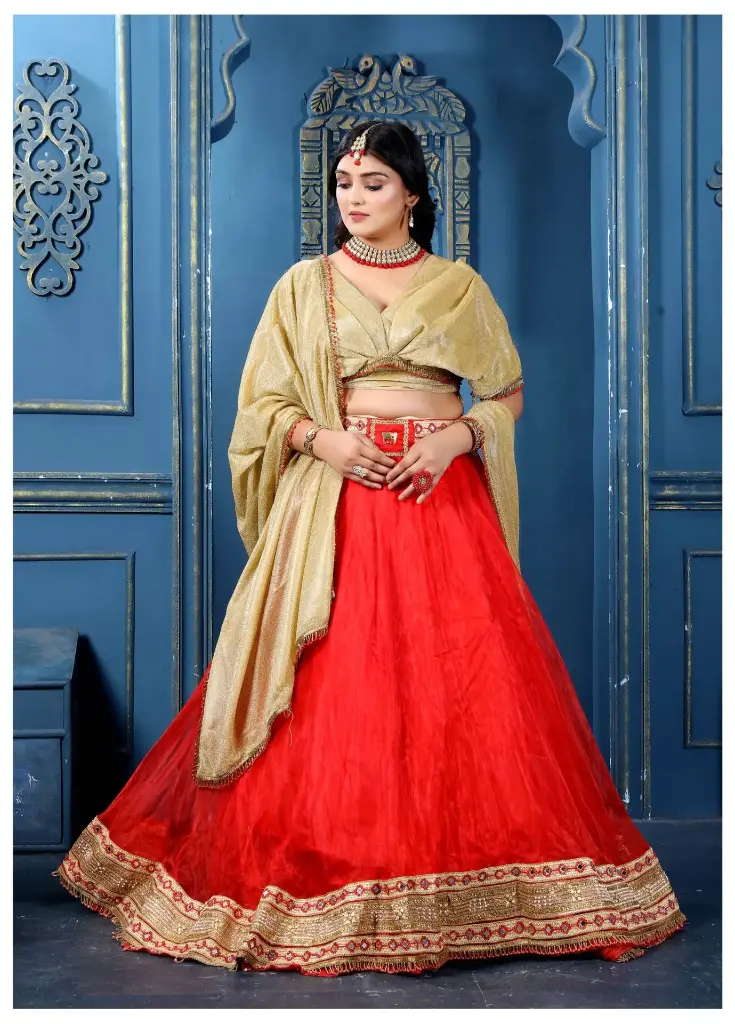 Red Organza Lehenga