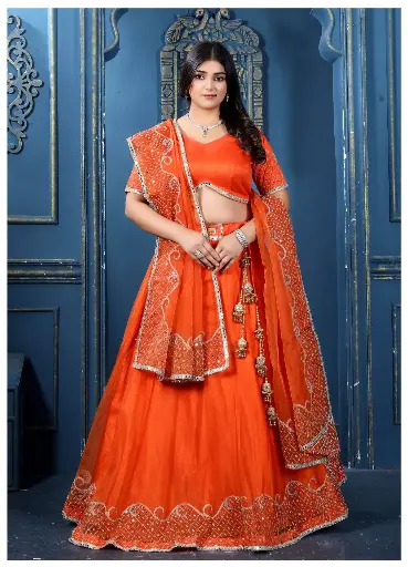 Rust Jaal Lehenga