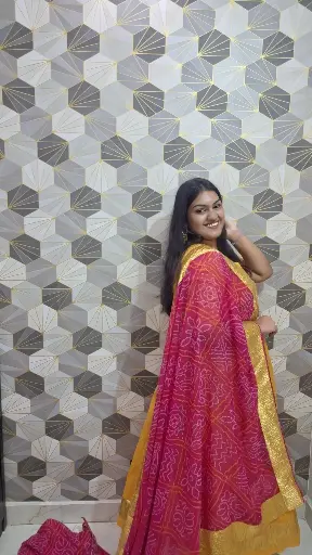 Mustard Gota-Bandhej Anarkali